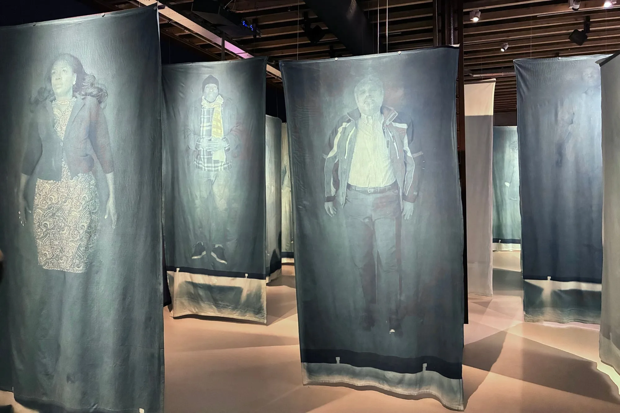 2026-03-28 - Full sized cyanotypes of people printed on cloth