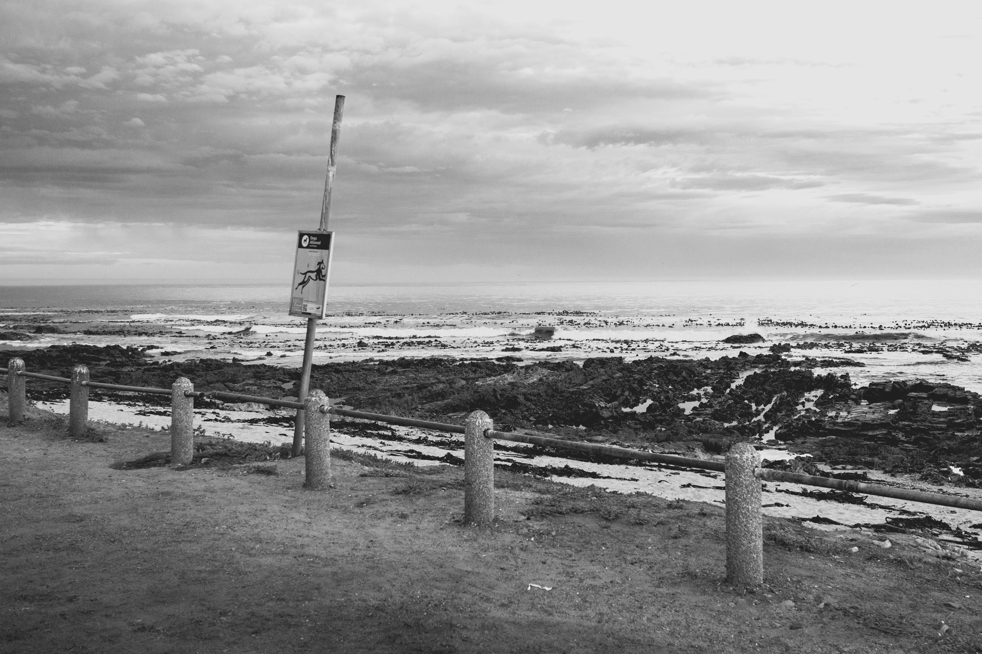 2022-02-13 - xt15-45 - bw - ZA - Cape Town - The ocean behind cement railings
