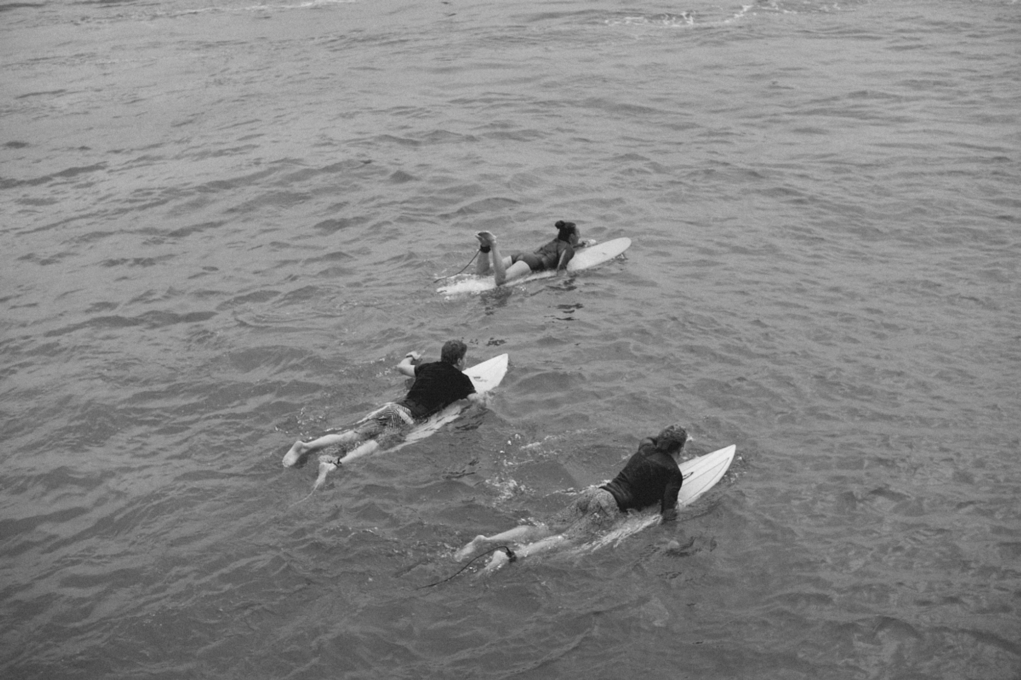 2022-09-18 - Durban -  Three people on surfboards swimming out.j