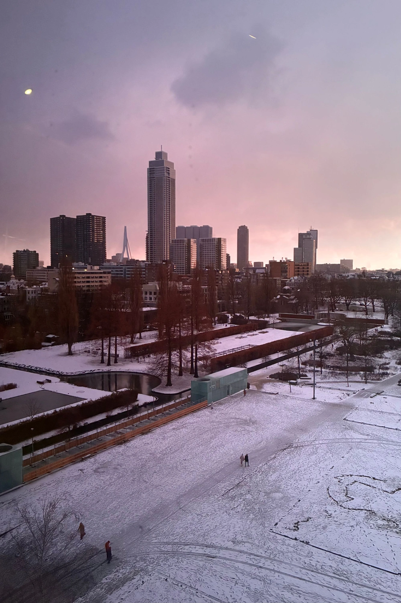 Rotterdam covered in snow from high up.J